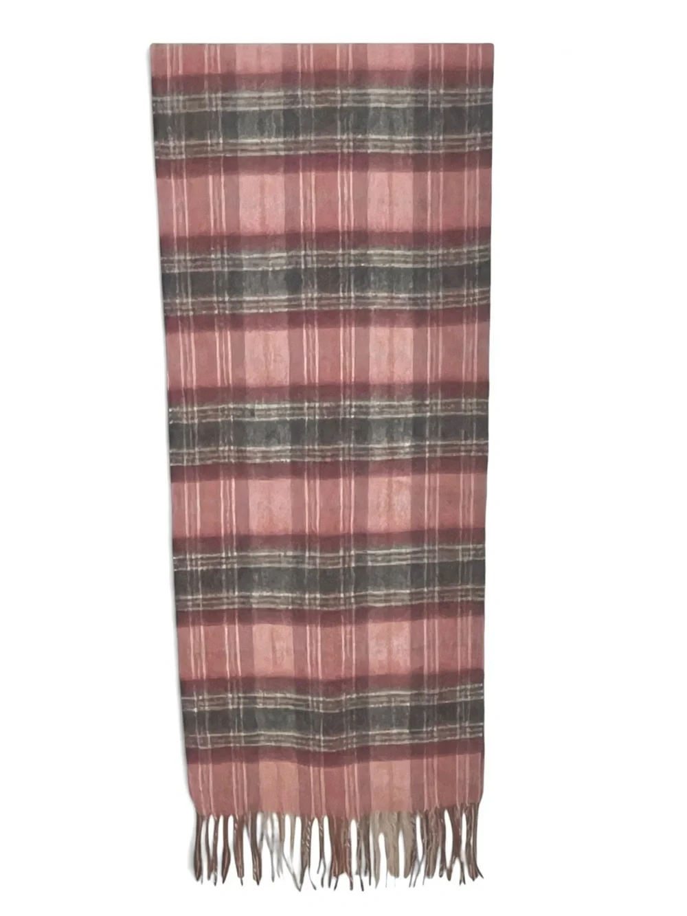 Joseph Abboud Wool Cashmere Scarf Plaid Red Gray Fringe Winter 54 x 11 Unisex